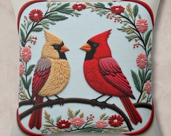 Farmhouse Cardinal Throw Pillow: Floral Holiday Decor