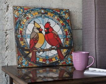 Cardinal Stained Glass Canvas Art: Sympathy Memorial Gift
