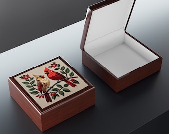 Memory Box Memorial Gift | Cardinal Pair Small Wooden Jewelry Box Bereavement Gift | Remembrance Gift for Loss of Loved One | Loss of Father