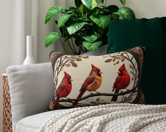 Cardinal Bolster Pillow: Cottagecore Cabin Decor Lumbar Pillow