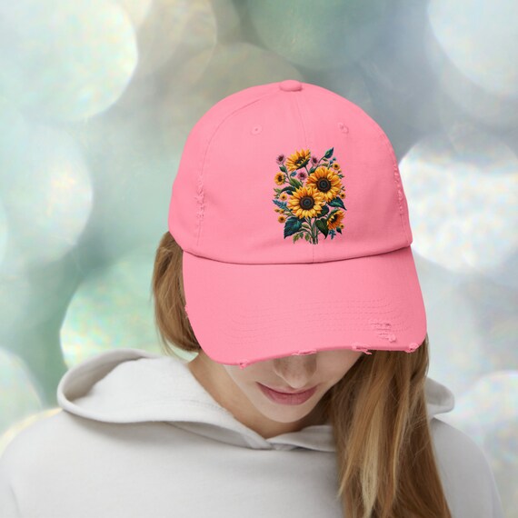 Sunflower Hat Embroidered Look Baseball Cap Unisex Garden Hat