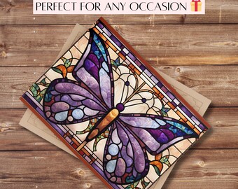 Stained Glass Purple Butterfly Ceramic Tile: Retro Decor Gift