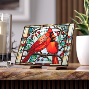 Presente de vitral de par cardinal para amantes de pássaros - Azulejo de cerâmica Loving Cardinals Memorial Plaque | Azulejo Decorativo de Pássaros Cardeais Vermelhos