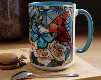 Cardinal & Butterfly Mug: Stained Glass Memorial Gift