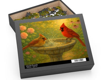 Cardinal Pair Jigsaw Puzzle Gift for Mom | Wildlife Art | Watercolor Birds | Red Cardinals Puzzle | Great Grandma Gift