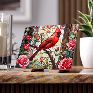 Bloem geboortemaand juni | Rose Cardinal keramische tegelkunstprint | Cadeau voor moeder | Aquarelkunsttegel | Bloemenkunst cadeau voor oma