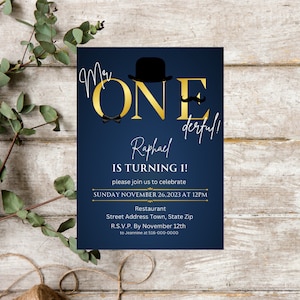 Mr Onederful Blue Invite