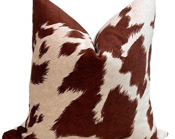 Handgemaakte kussensloop met koeienprint, fluwelen kussen van koeienhuid, boerderijdecor