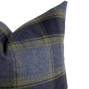 Blue Plaid Pillow Cover: Wool-Look Fabric with Rust, Blue, Olive Tones image 3