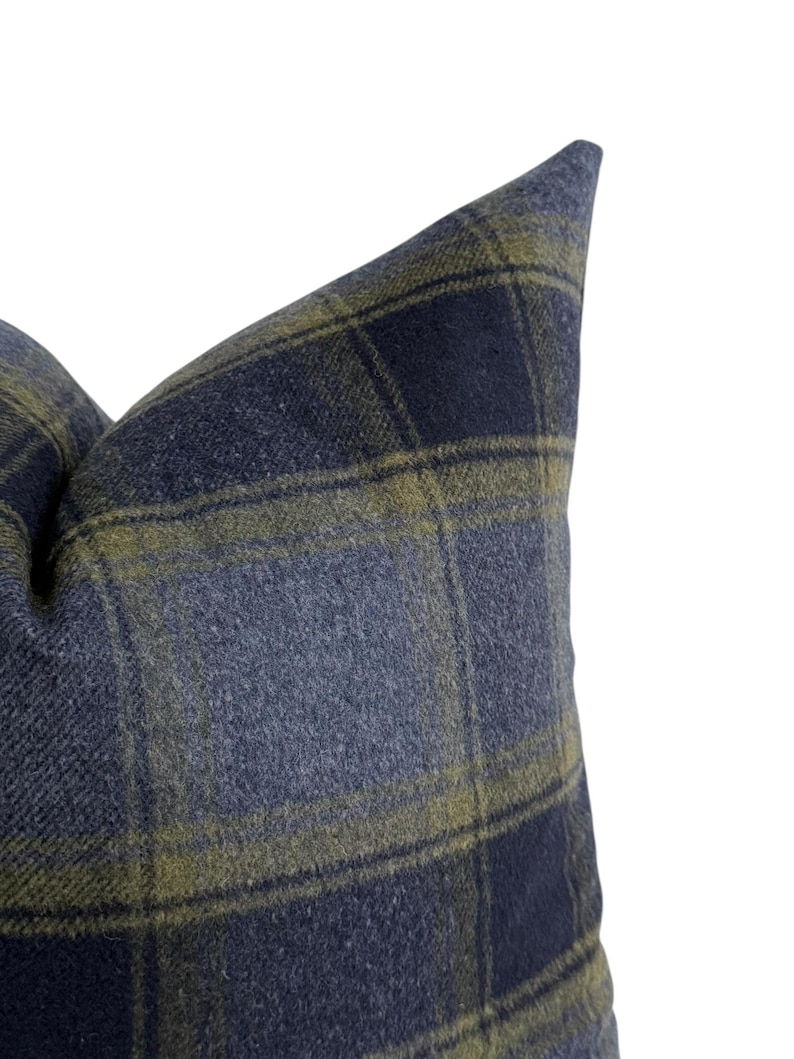 Blue Plaid Pillow Cover: Wool-Look Fabric with Rust, Blue, Olive Tones image 3
