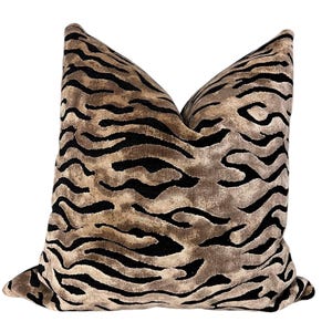 Zebra Print Velvet Pillow Cover,  Wild Safari Throw Pillow, Black and Beige Zebra Pillow, Exotic Animal Print Pillow Cover, Animal Theme