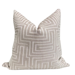 Taupe Geometric Pillow Cover, Ivory Maze Pillow, Neutral Modern Cushion, Light Beige Cover, Textured Maze Accent Pillow, Minimalist Cushion