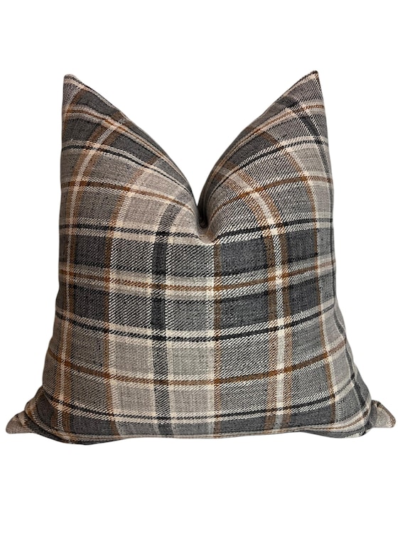 Fall plaid Pillow Cover, Rustic Checkered Pillow Cover, Country Chic Decor, Neutral Plaid Cushion Cover, Classic Tartan Throw Pillow
