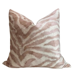 Blush Zebra Print Pillow Cover, Safari Animal Pattern Cushion, USA Handmade Accent Home Decor
