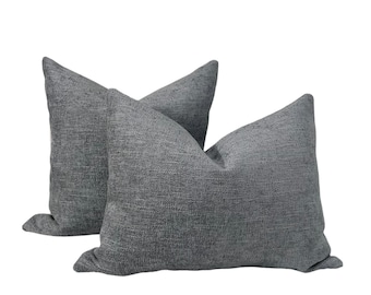Blue Linen Throw Pillow Cover, Textured Minimalist Cushion