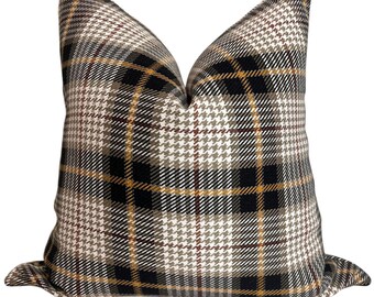 Geruite wollen kussensloop | Tartan pied-de-poulekussen, herfstdecor