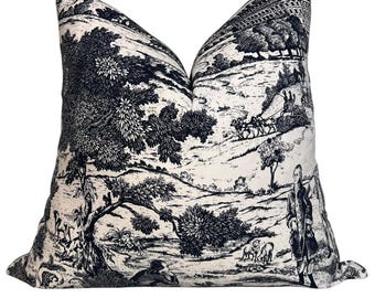 French Country Toile Pillow Cover, Vintage Farmhouse Throw Pillow