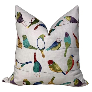Colorful Bird Embroidered Pillow, Bird Themed Pillow Cover, Colorful Bird Cushion Cover, Bird Embroidery Pillow Cover, Flying Colors Cushion