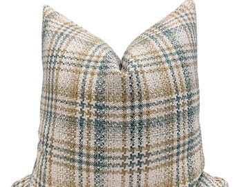 Green Plaid Pillow Cover, Rustic Farmhouse Decor