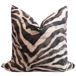 Monochrome Zebra Print Pillow Cover, Black Zebra Pattern Pillow, Beige Safari Zebra Pillow Cover, Safari Inspired Zebra Print Pillow Cover