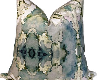 Abstract Watercolor Pillow Cover, Modern Artistic Design, Greens Blues Neutrals