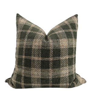Green Plaid Pillow Cover, Hunter Green Tartan Throw Pillow, Cozy Fall Decor Cushion, Forest Green Checkered Cover, Rustic Cabin Pillow Cover