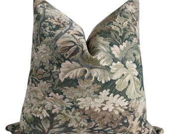 Funda de almohada floral vintage, cojín botánico verde salvia, cojín decorativo estilo casa de campo inglesa, funda de almohada de tapiz botánico, cojín verde musgo