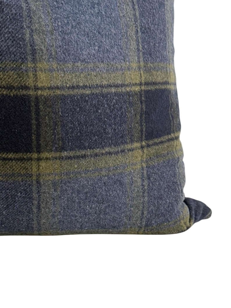 Blue Plaid Pillow Cover: Wool-Look Fabric with Rust, Blue, Olive Tones image 2