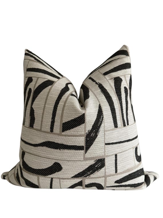 Black and Beige Pillow Cover, Modern Abstract Throw Pillow, Contemporary Designer Cushion, Neutral Abstract Pillow Cover