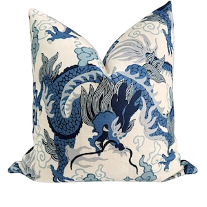 Blue Dragon Pillow Cover: Chinoiserie Asian Throw Pillow