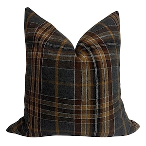 Dark plaid Pillow Cover, Flannel Plaid Throw Pillow, dark Tartan Pillow Cover, Vintage inspired Cushion, Warm Autumn decor,Classic Plaid