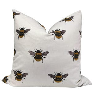 Bumblebee Embroidered Pillow Cover, Bee Pattern Linen Pillow Cover, Linen Pillow Cover with Embroidered Bees, Bee Design Cushion Cover