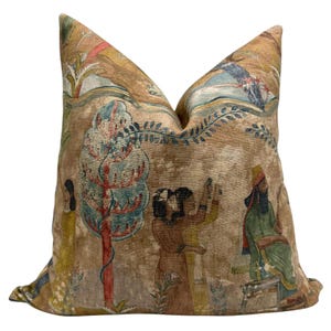 Vintage Tapestry Pillow, Antique-Inspired Decorative Cushion, Old World Decor Pillow, Rustic Boho Tapestry Cushion, Historical Art Cover
