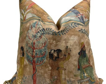 Vintage Tapestry Pillow, Antique-Inspired Decorative Cushion, Old World Decor Pillow, Rustic Boho Tapestry Cushion, Historical Art Cover