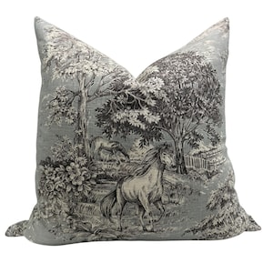 Horse Toile Pillow Cover, Equestrian Decor, Farmhouse Throw PillowToile, Decorative Pillow Cover, French Country Cushion, Horse Print Pillow