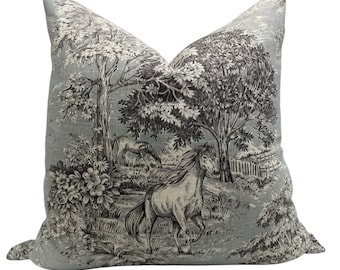 Funda de almohada con estampado de caballos, decoración de granja francesa ecuestre