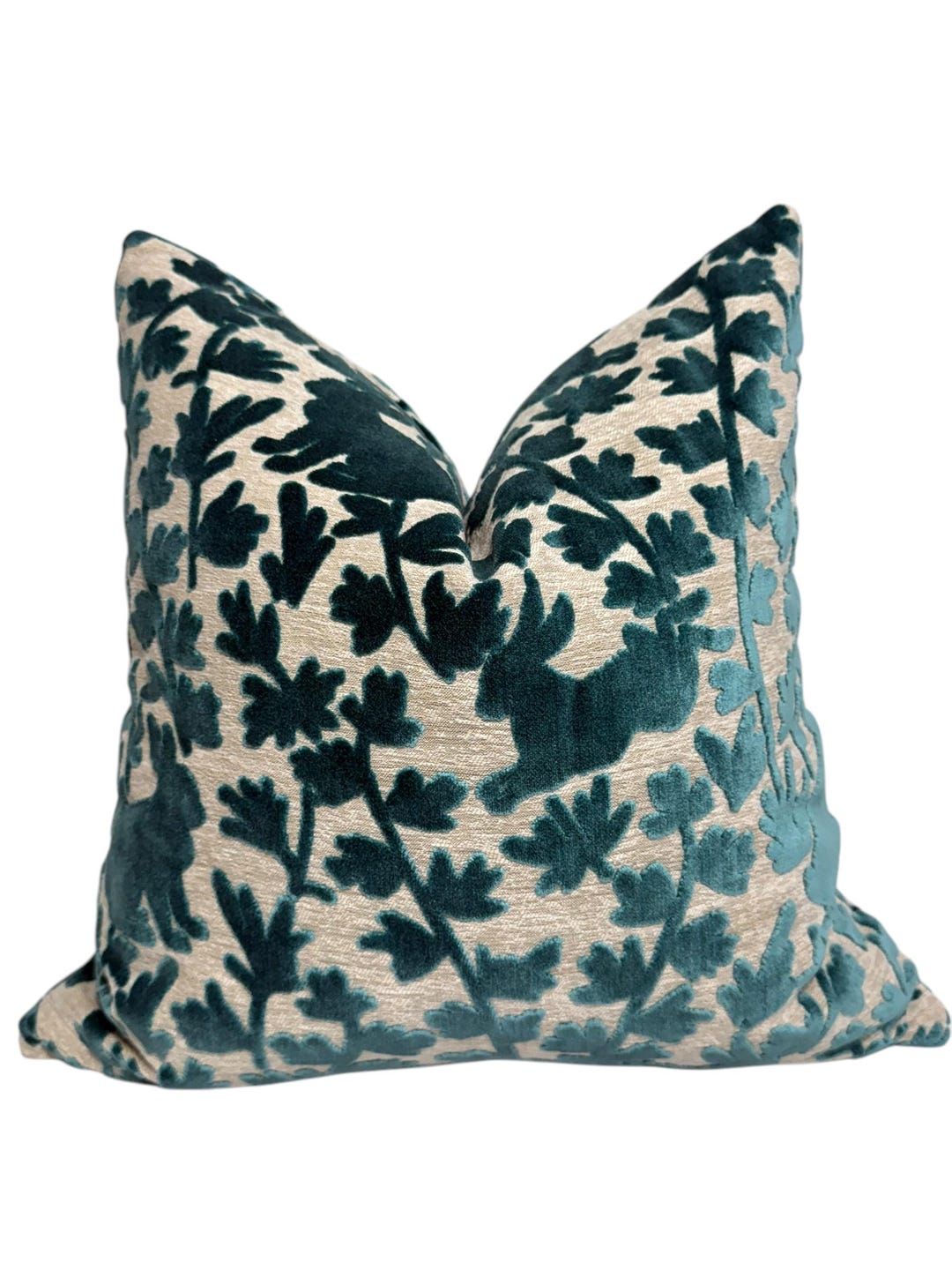 Azure Velvet Bunny Pillow Cover, Botanical Throw Pillow - Etsy