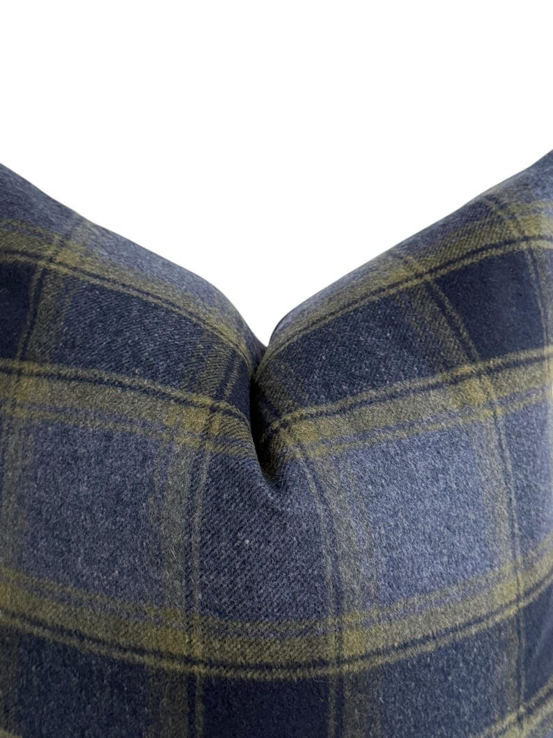 Blue Plaid Pillow Cover: Wool-Look Fabric with Rust, Blue, Olive Tones image 4