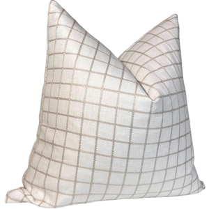 Witte geruite linnen kussensloop, kussen met rasterpatroon, geruite kussensloop, geruit neutraal kussen, witte kussenhoes