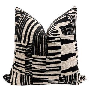 Black and White Pillow Cover, Modern Geometric Throw Pillow, Textured Cushion, Abstract Geometric Pillow | Black and Cream Accent Cushion