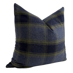 Blue Plaid Pillow Cover: Wool-Look Fabric with Rust, Blue, Olive Tones image 5