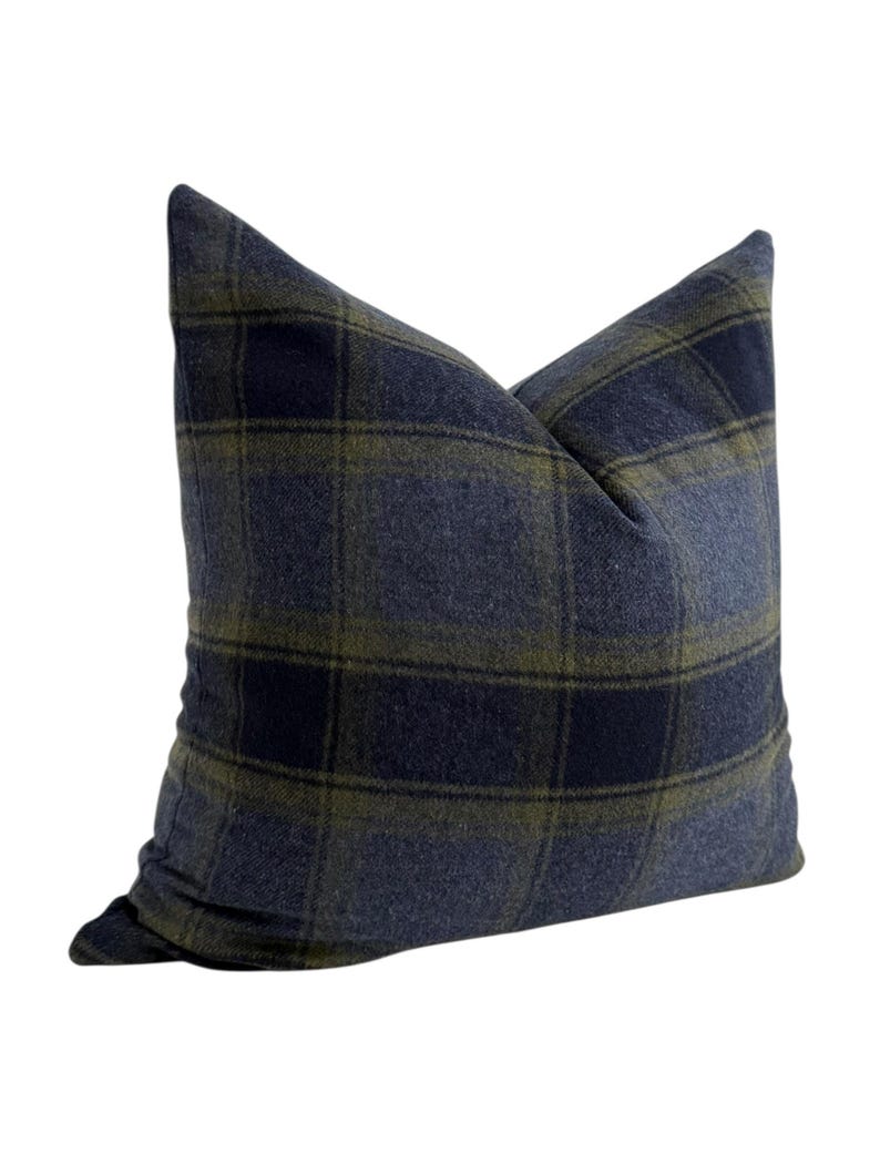 Blue Plaid Pillow Cover: Wool-Look Fabric with Rust, Blue, Olive Tones image 5