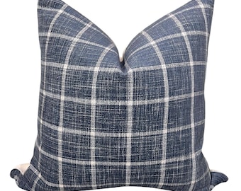 Fodera per cuscino a quadri blu navy, cuscino a quadri in stile rustico, cuscino decorativo rustico