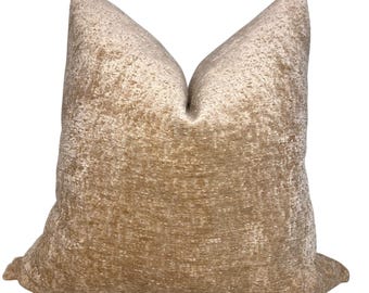 Textured Beige Chenille Pillow Cover, Handmade Neutral Accent Cushion