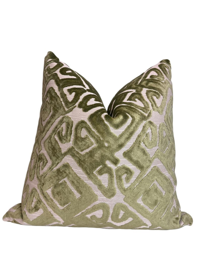 Chartreuse Green Designer Cut Velvet Throw Pillow Cover Green Velvet Geometric Pillow, Abstract Velvet Pillow, tribal Inspired velvet Pillow