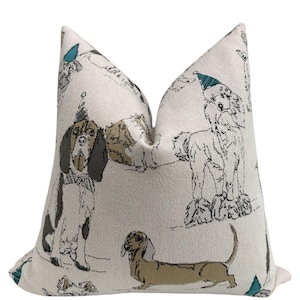Funda de almohada para fiesta de perros, cojín con estampado de perros coloridos, funda de almohada para amantes de los perros, funda decorativa con temática de perros, perro lindo, perro de fiesta, raza de perro
