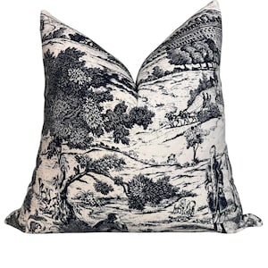 French Country Toile Pillow Cover, Toile de Jouy Throw Pillow, Antique Toile Pattern Pillow, Handmade Vintage Toile Pillow Cover