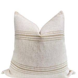French Stripe Pillow Cover, Neutral Lumbar Cushion, Linen Farmhouse Pillow, Neutral Stripe Cushion, Rustic Modern Decor, Vintage Inspired