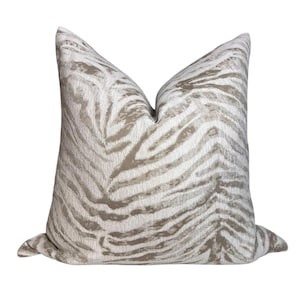 Neutral Zebra Print Pillow Cover, Beige Safari Cushion, Handmade in USA