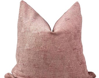 Capa de almofada geométrica rosa blush, almofada de veludo texturizado, almofada de veludo geométrica, almofada decorativa rosa moderna, almofada decorativa rosa suave